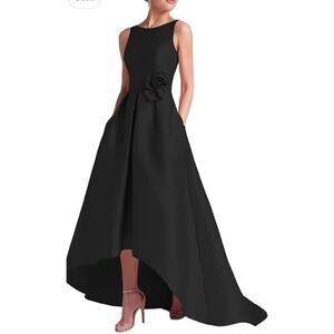 Satin high-low black formal dress Size 16 Wedding elegant chic sophisticated